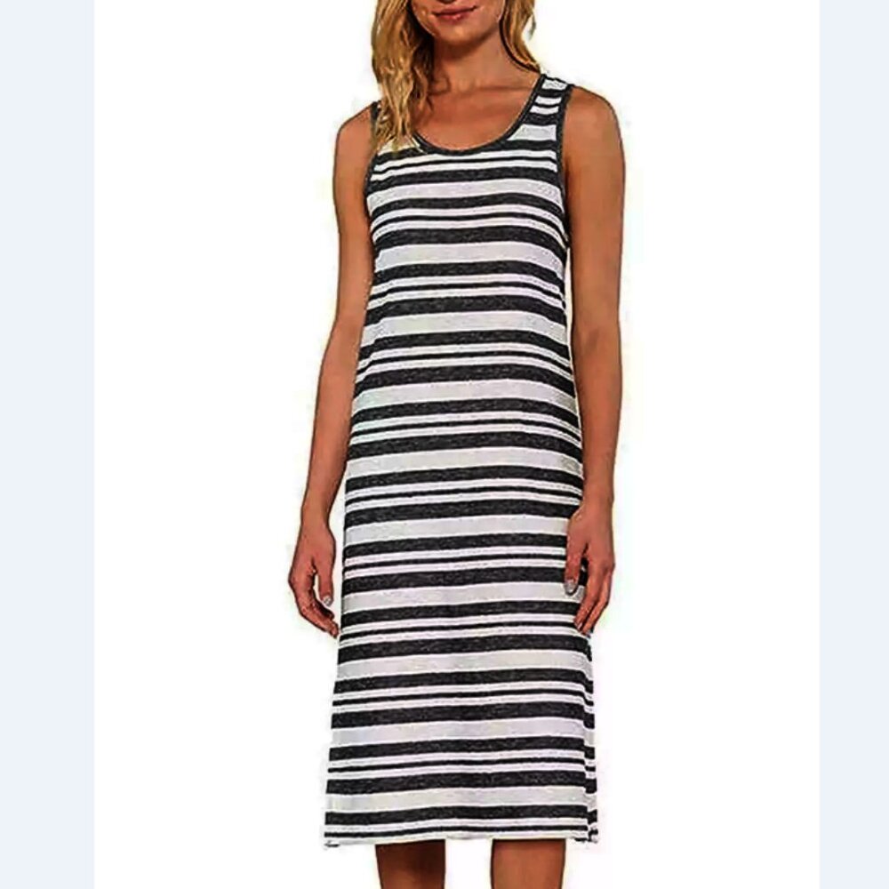 Matty M Ladies' Side-Slit Tank Sleeveless Dress Color Stripe Charcoal Size Large